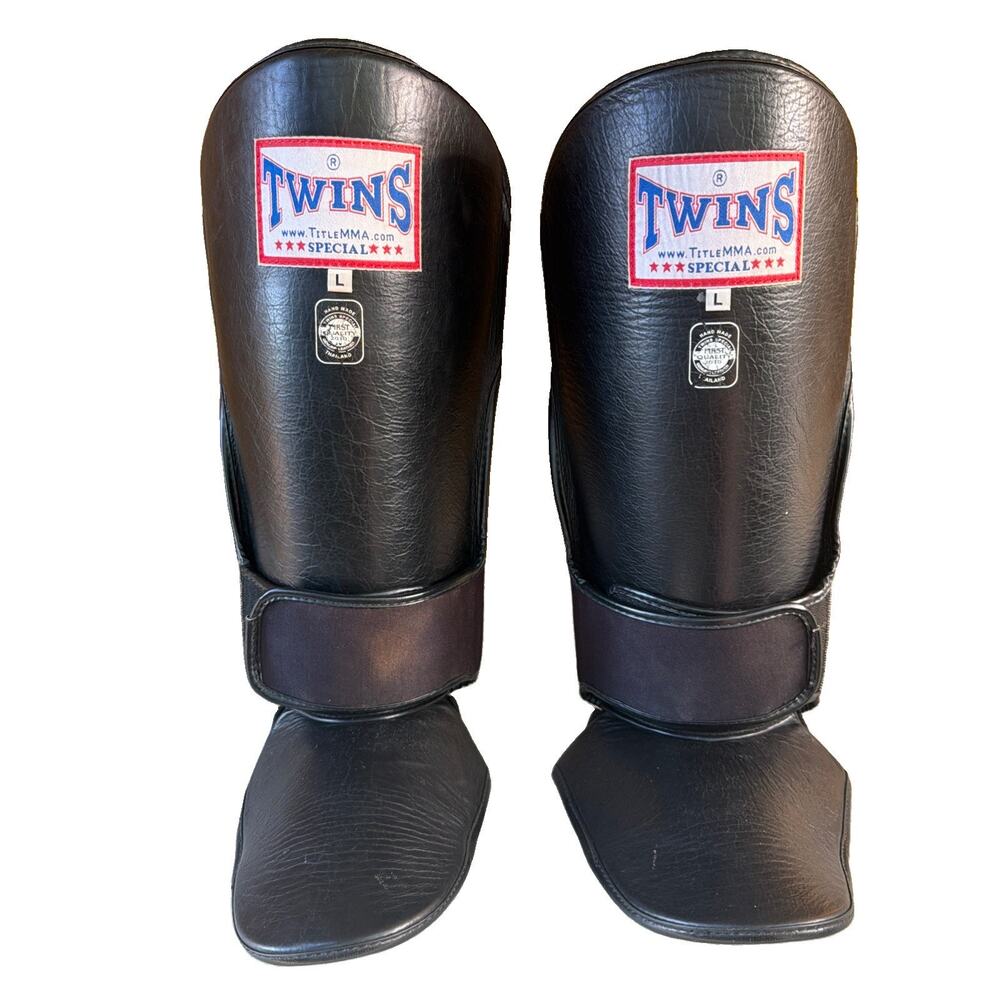 Twins Special Shin Guards Large Muay Thai Kickboxing MMA Training Black Spar